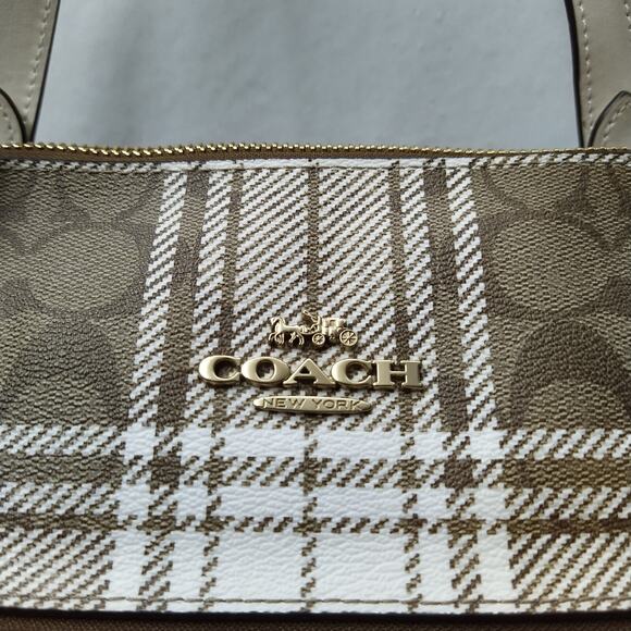 Coach Gallery Tote Bag In Signature Canvas With Hunting Fishing Plaid Print - Picture 3 of 16